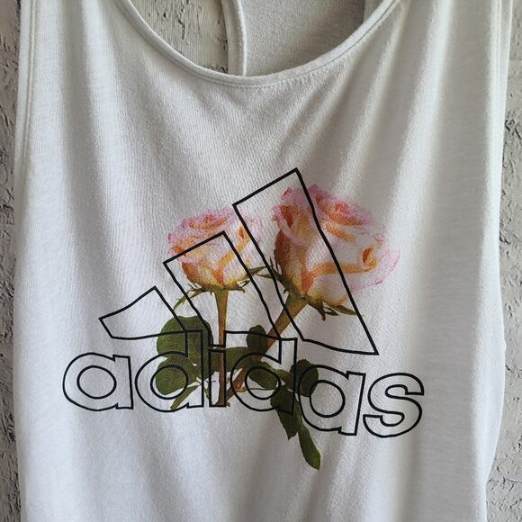 Adidas Floral Logo White Tank Top Size XS - Picture 5 of 13